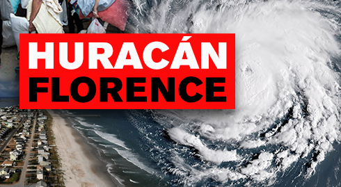 Imgen del huracán Florence, la costa y gente preparándose para huir.